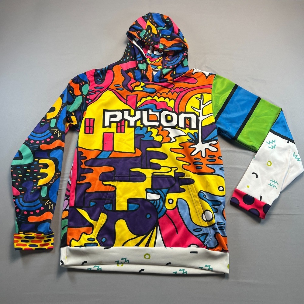 Pylon Color Drip Hoodie Unisex Adult M Multicolor Graffiti Print Kangaroo Pocket